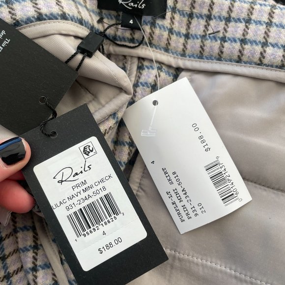 Rails Prim Mini Skirt Lilac Navy Gingham Check Print Front Zip Size 4 - Picture 5 of 12